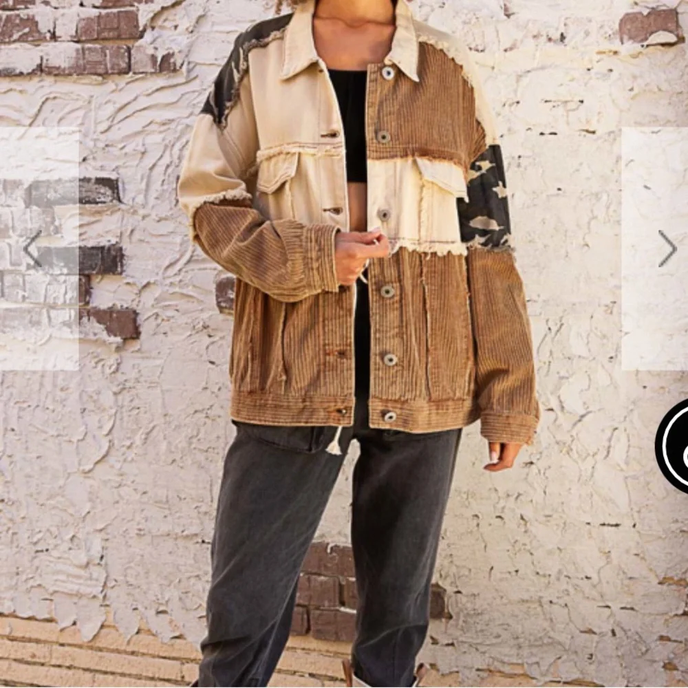 POL corduroy and denim jacket with patchwork design in sleve. NEW - Picture 1 of 4
